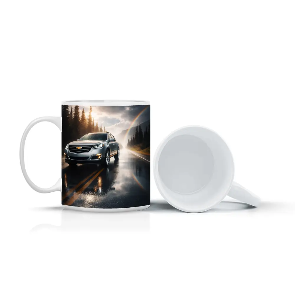 Chevrolet Traverse On Rainy Forest Road – Mugs