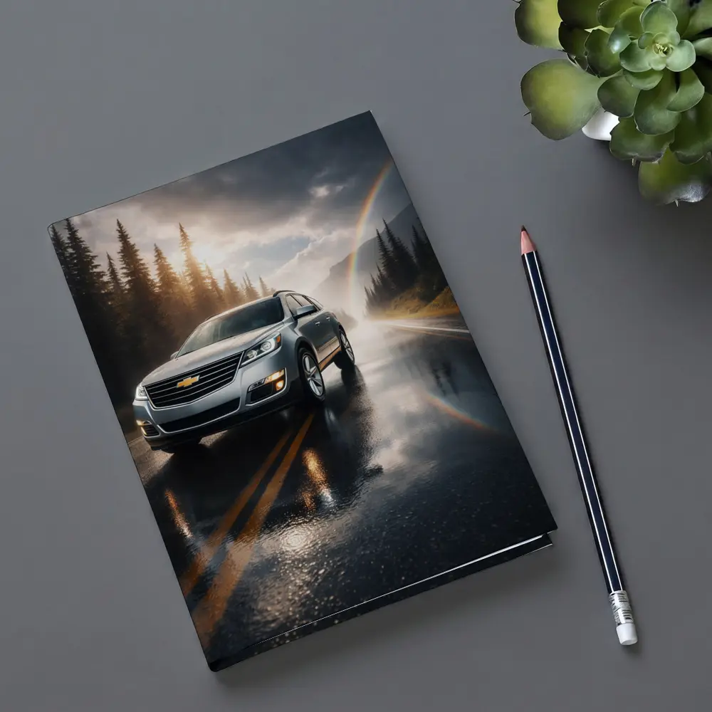 Chevrolet Traverse On Rainy Forest Road – Notebooks