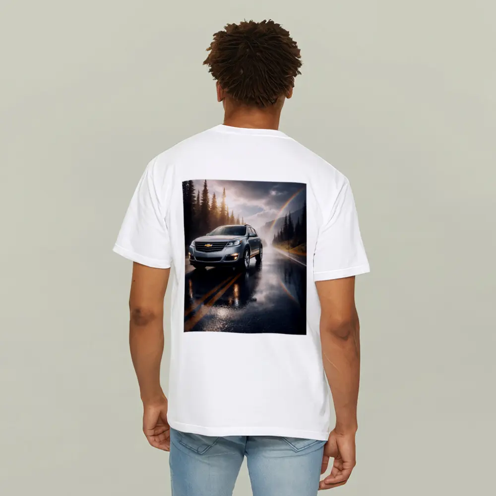 Chevrolet Traverse On Rainy Forest Road – T-Shirts