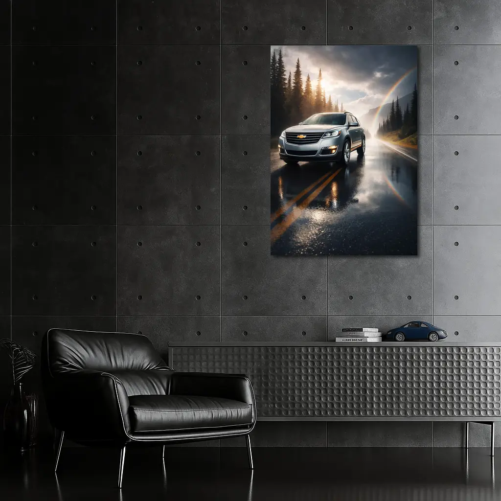 Chevrolet Traverse On Rainy Forest Road – Wall Art