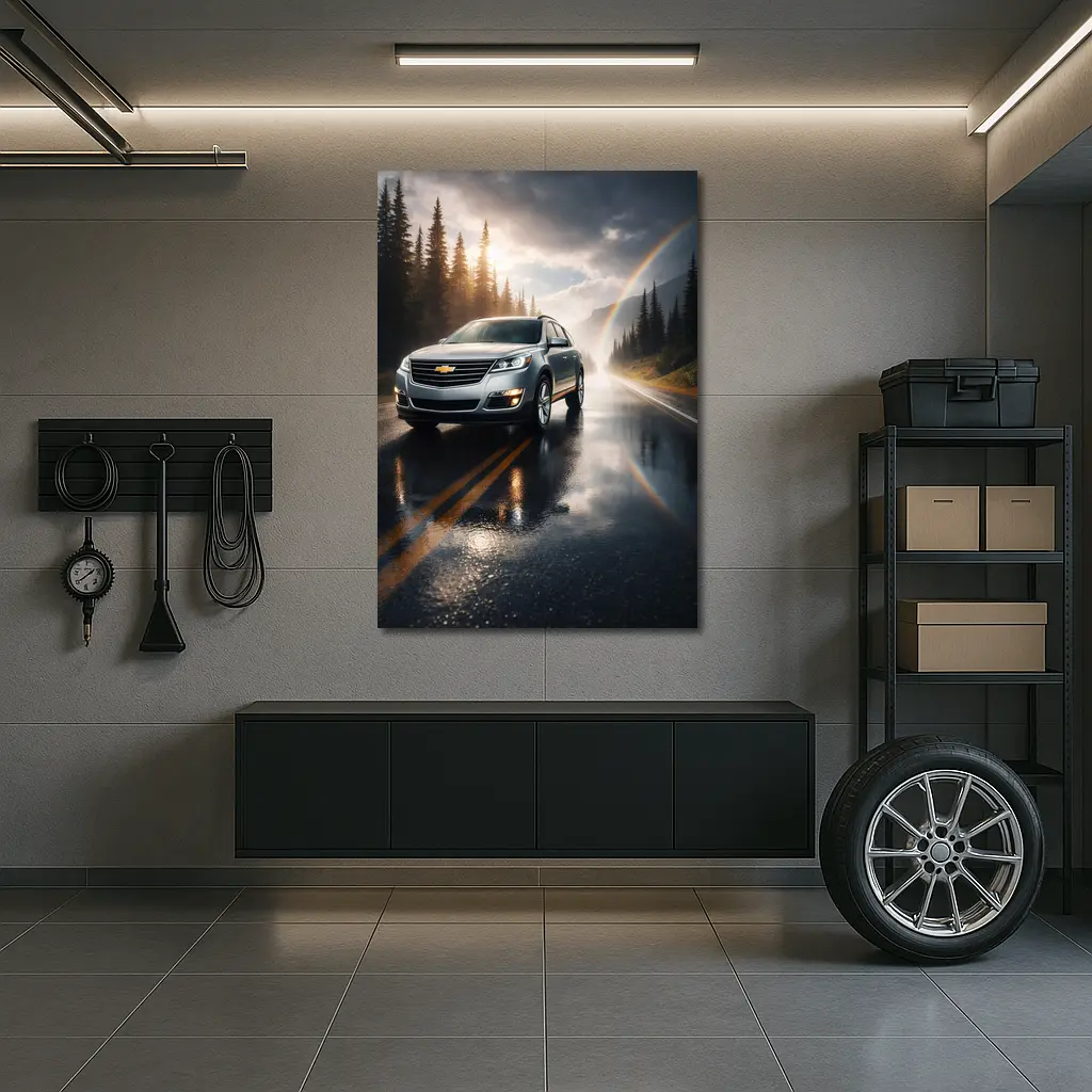 Chevrolet Traverse On Rainy Forest Road – Wall Art