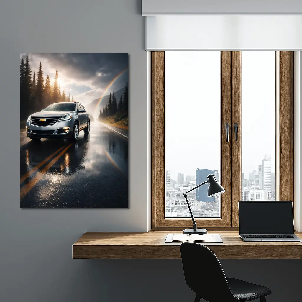 Chevrolet Traverse On Rainy Forest Road – Wall Art
