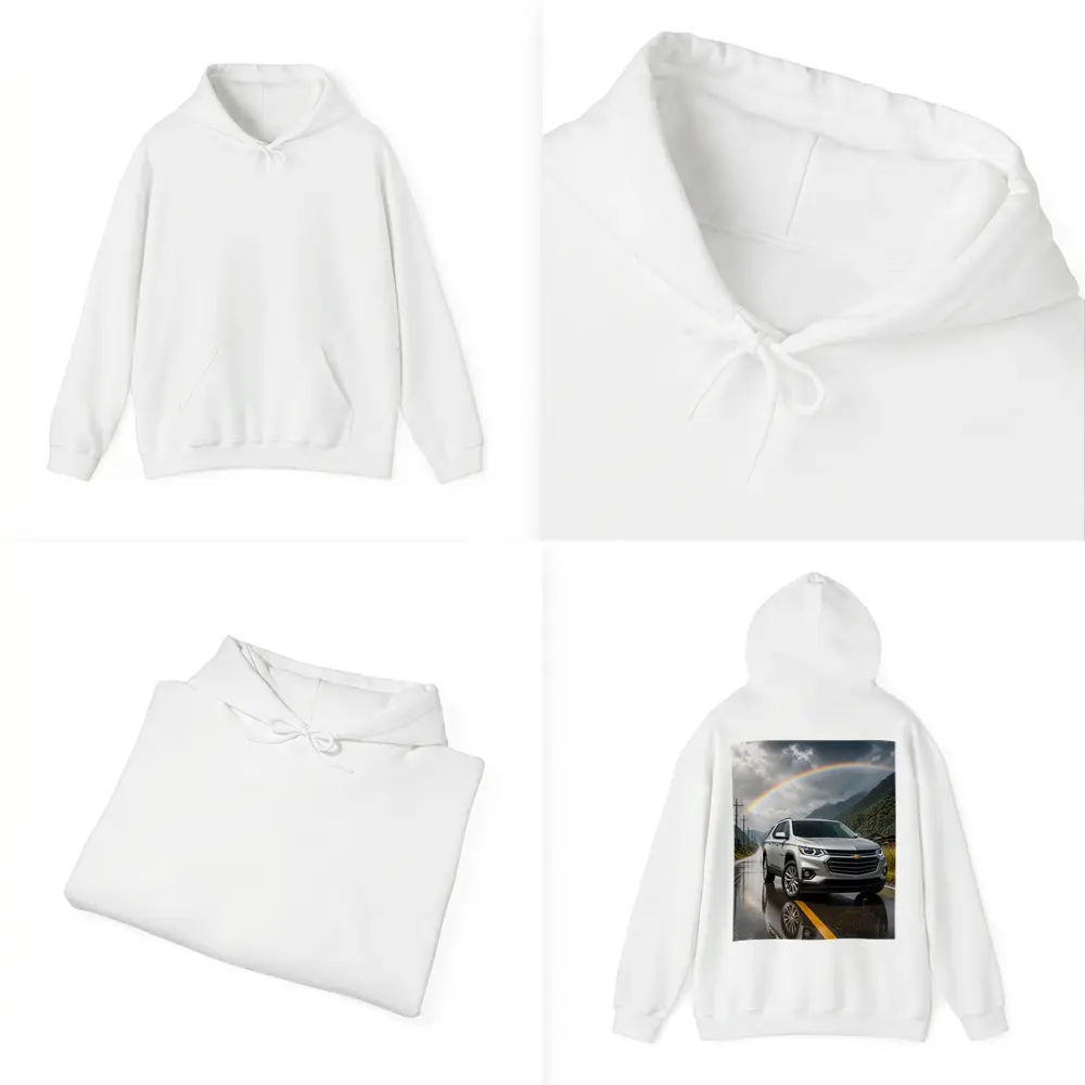 Chevrolet Traverse Silver SUV Rainy Mountain Road – Hoodies