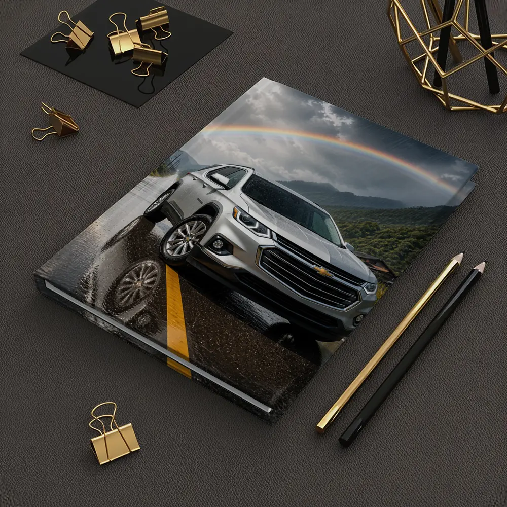 Chevrolet Traverse Silver SUV Rainy Mountain Road – Notebooks