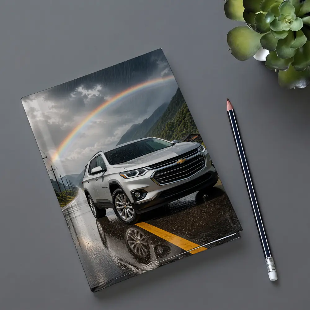 Chevrolet Traverse Silver SUV Rainy Mountain Road – Notebooks