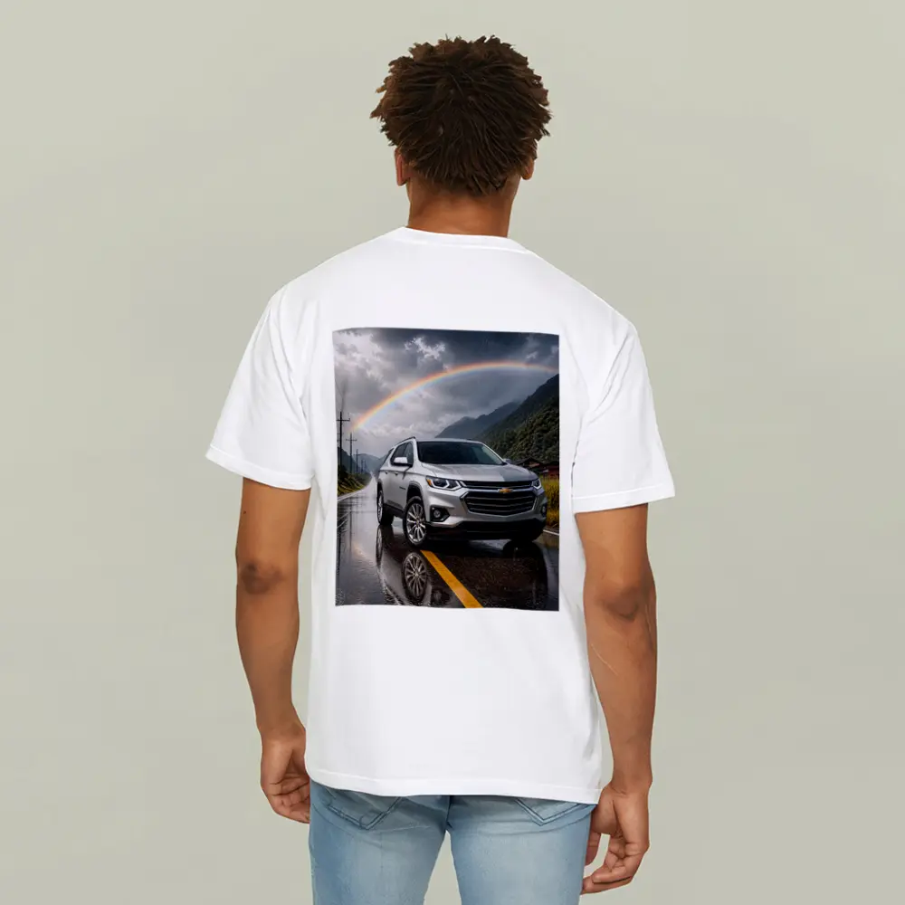 Chevrolet Traverse Silver SUV Rainy Mountain Road – T-Shirts