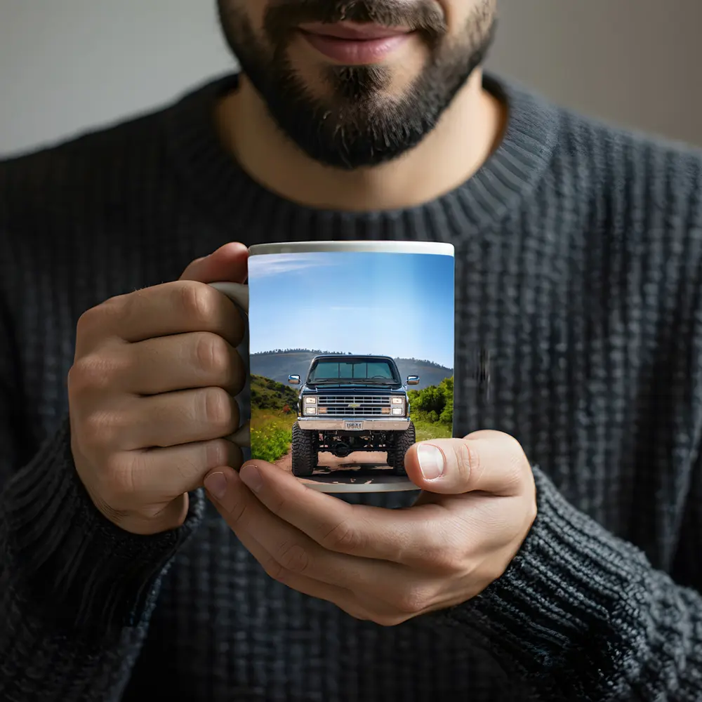 Chevrolet Silverado Lifted Truck Dirt Road Mountains – Mugs