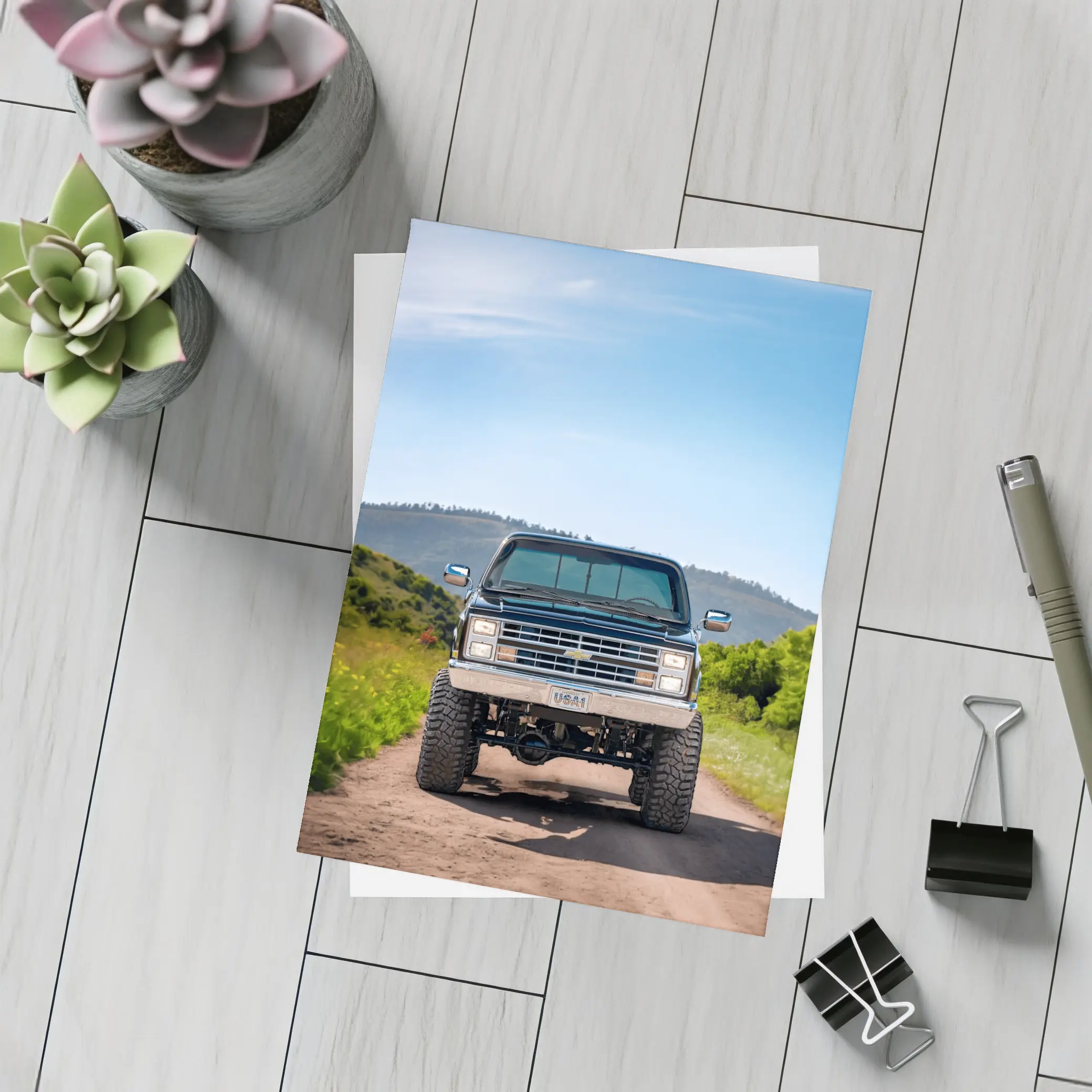 Chevrolet Silverado Lifted Truck Dirt Road Mountains – Postcards