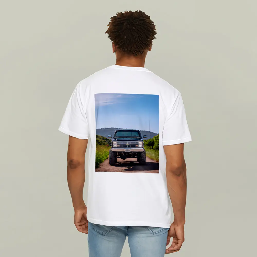 Chevrolet Silverado Lifted Truck Dirt Road Mountains – T-Shirts