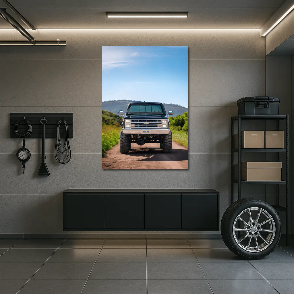 Chevrolet Silverado Lifted Truck Dirt Road Mountains – Wall Art