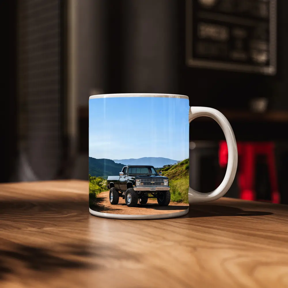 Chevrolet Silverado Lifted Truck Dirt Road Mountains – Mugs