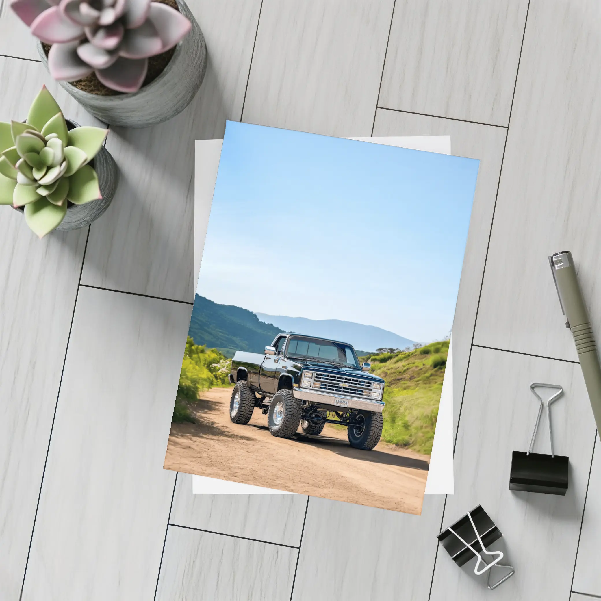 Chevrolet Silverado Lifted Truck Dirt Road Mountains – Postcards