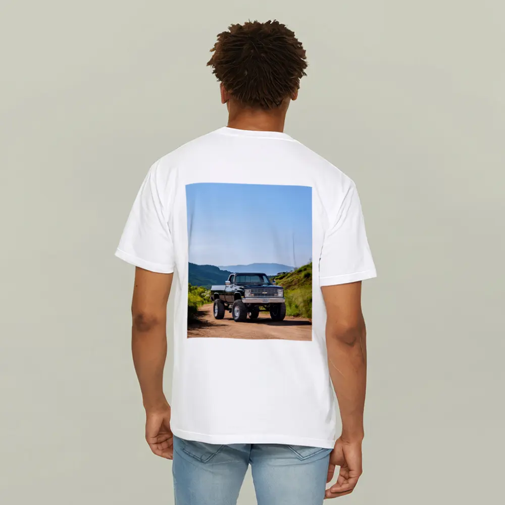Chevrolet Silverado Lifted Truck Dirt Road Mountains – T-Shirts