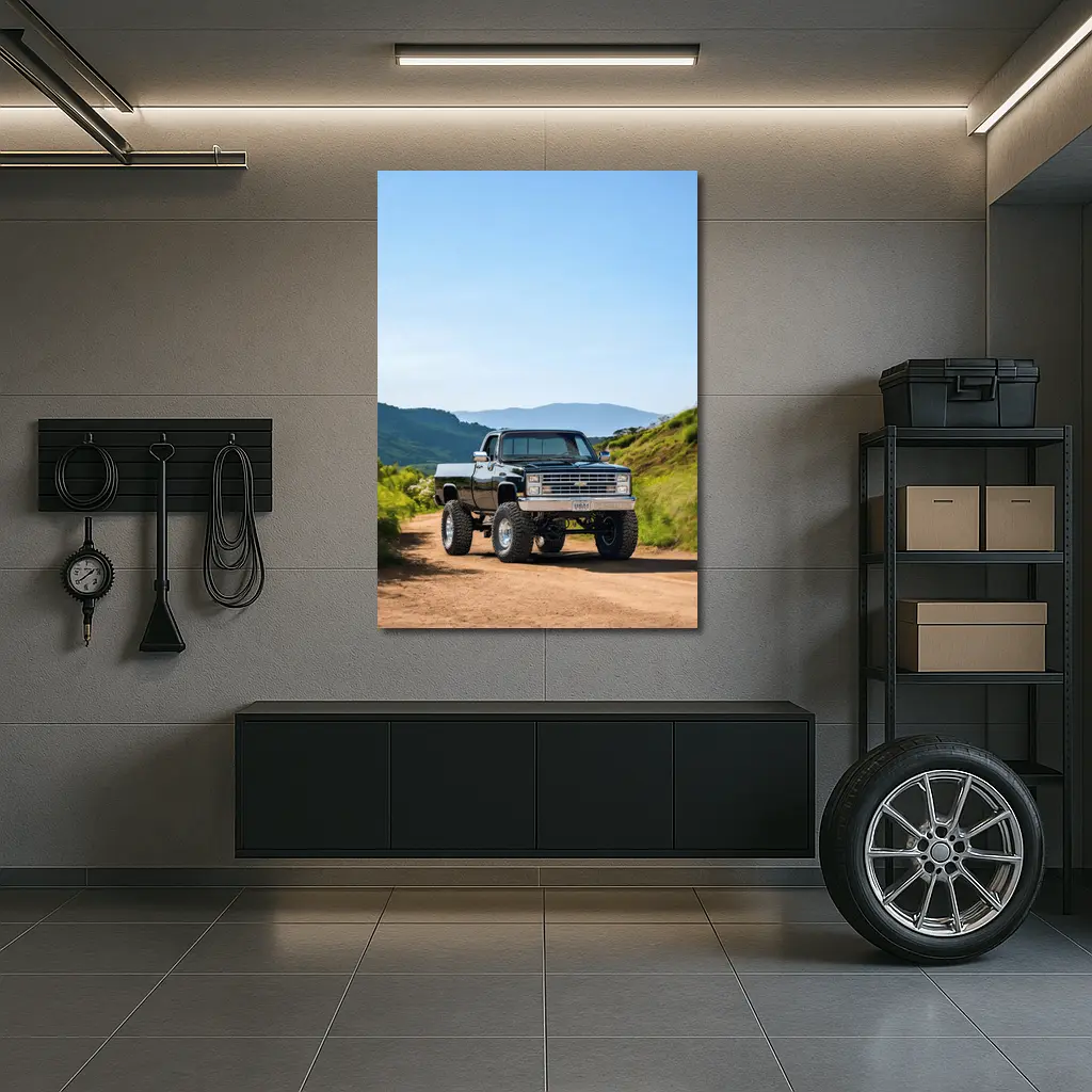 Chevrolet Silverado Lifted Truck Dirt Road Mountains – Wall Art
