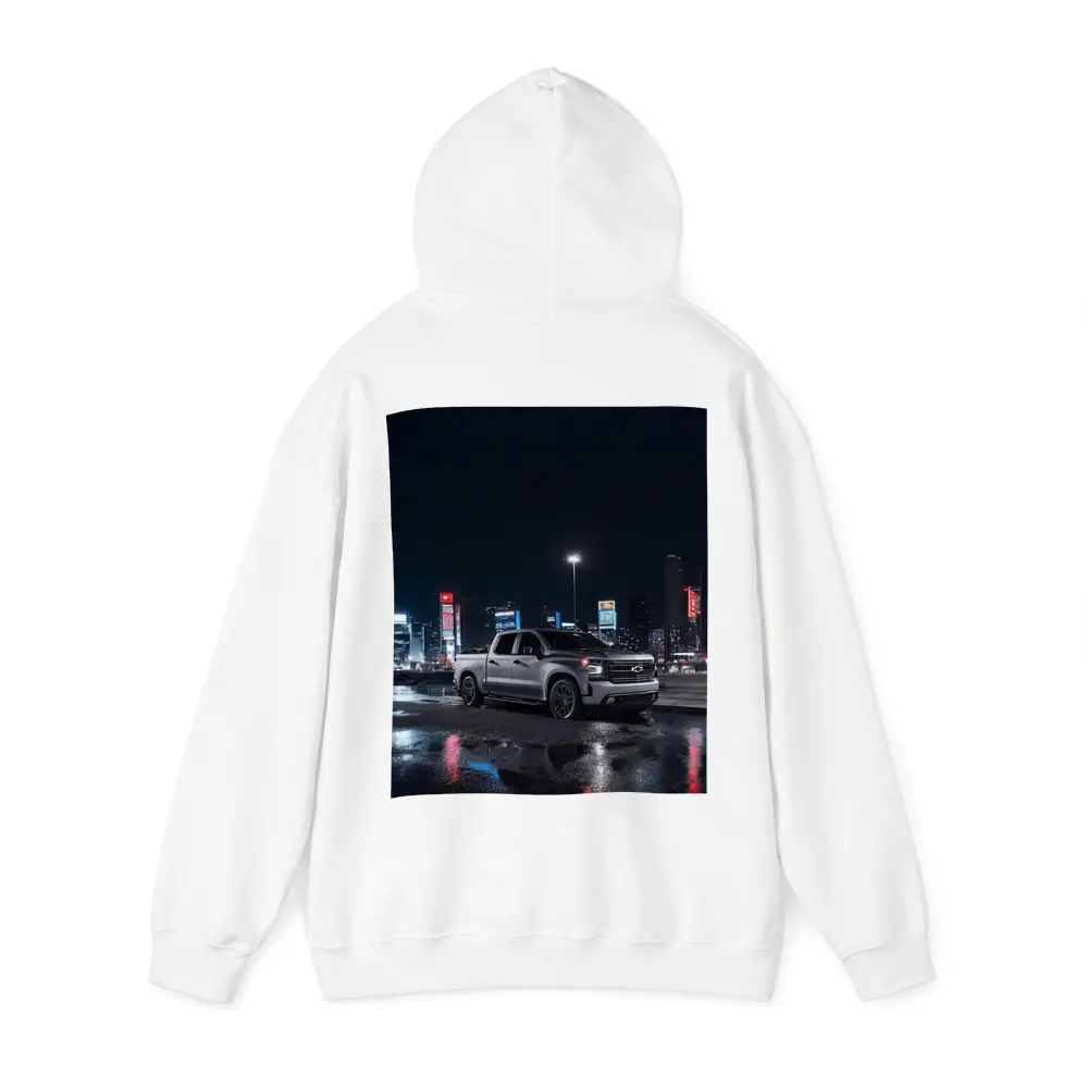 Chevrolet Silverado Silver Truck Night City – Hoodies