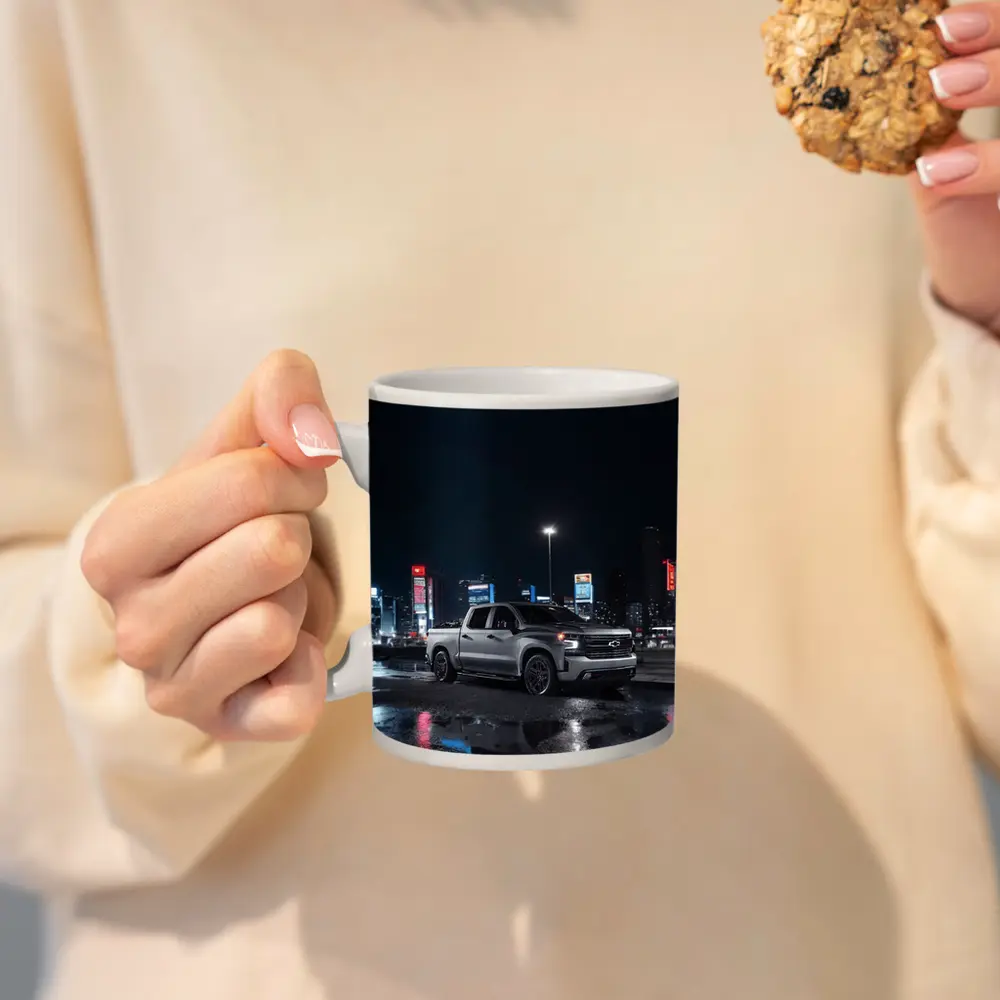 Chevrolet Silverado Silver Truck Night City – Mugs