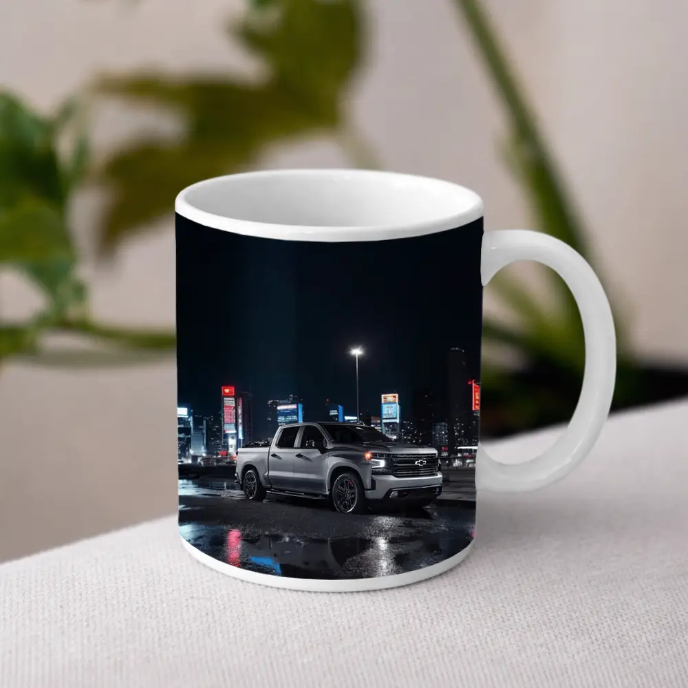Chevrolet Silverado Silver Truck Night City – Mugs
