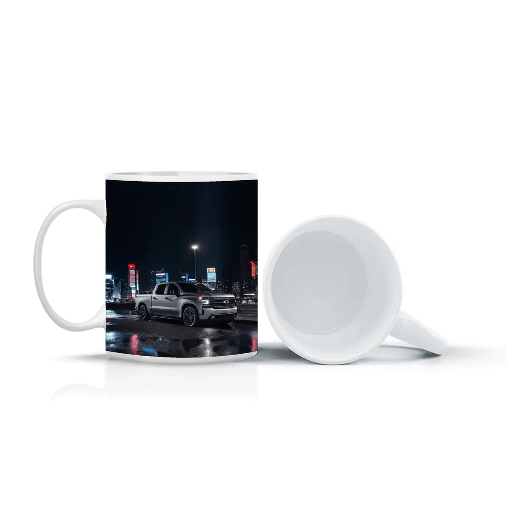 Chevrolet Silverado Silver Truck Night City – Mugs