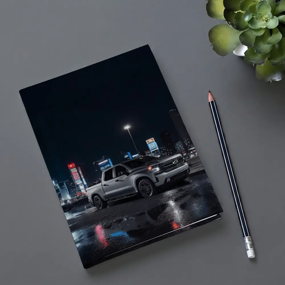 Chevrolet Silverado Silver Truck Night City – Notebooks