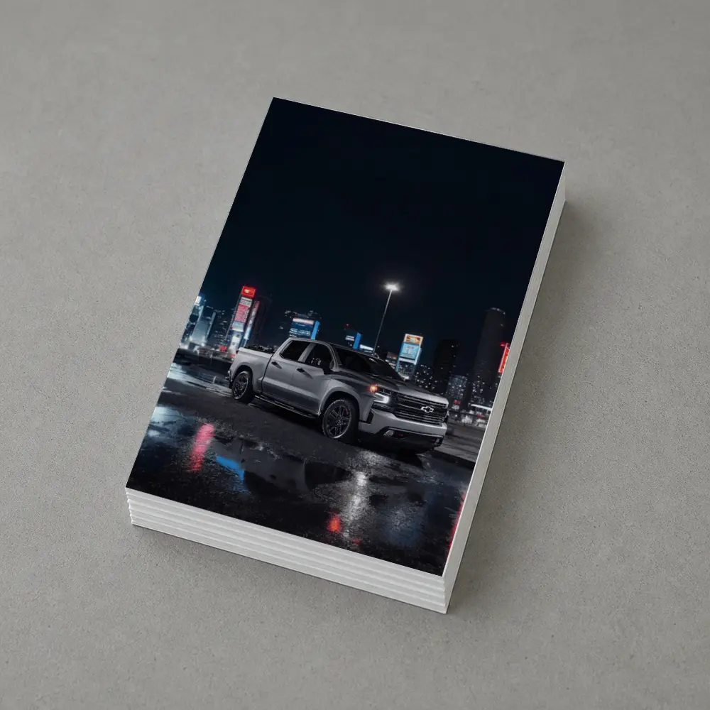 Chevrolet Silverado Silver Truck Night City – Postcards