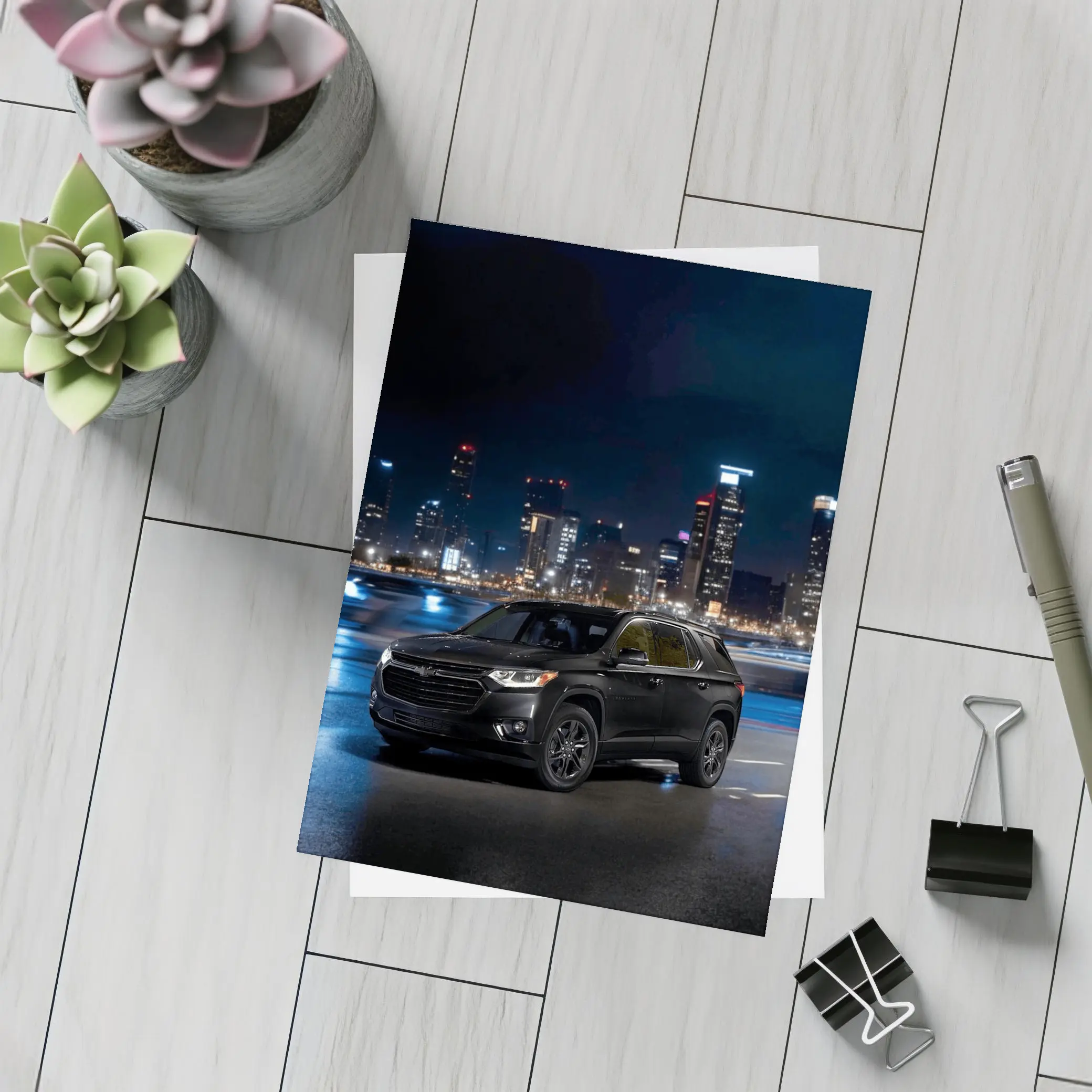 Chevrolet Traverse Black SUV City Night – Postcards