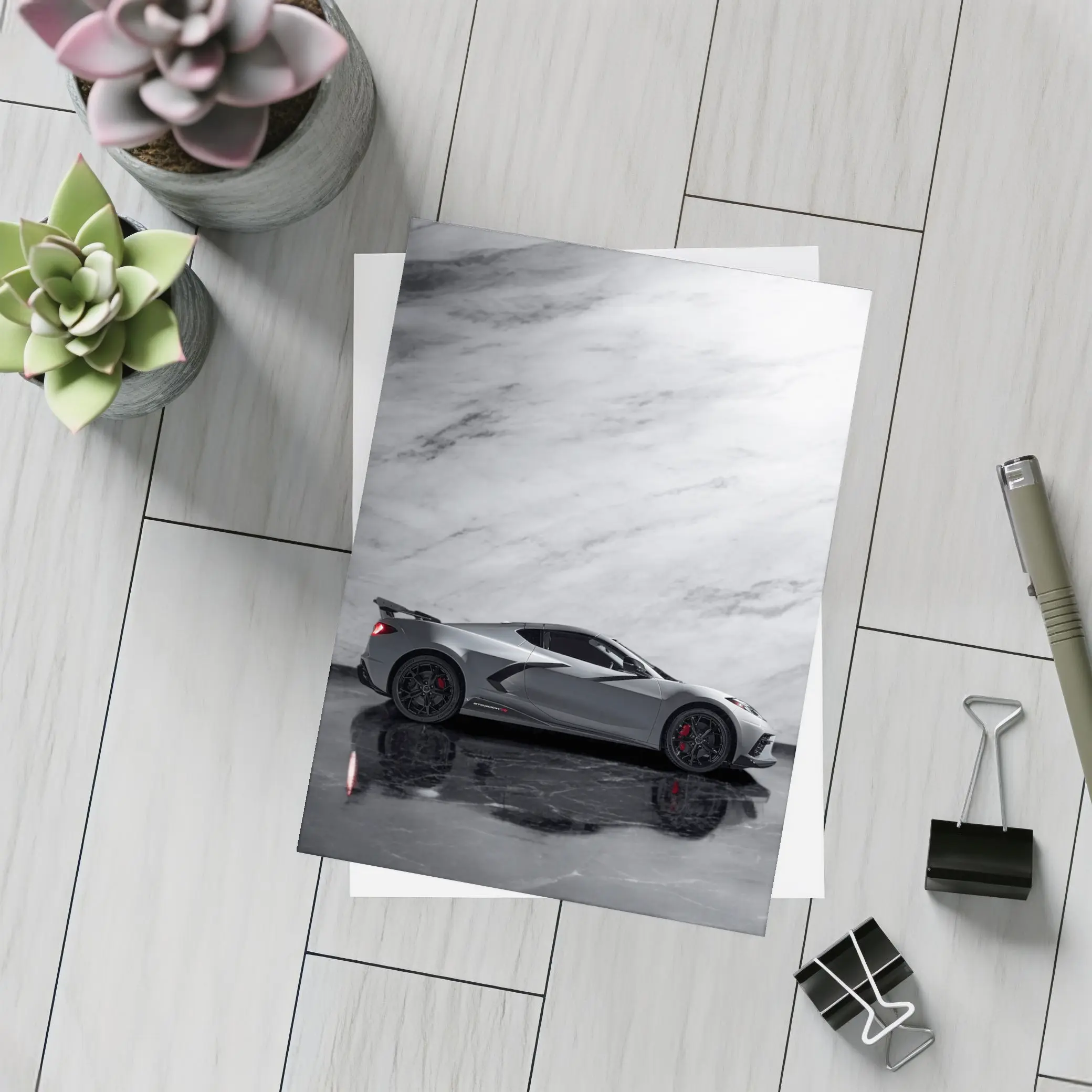 Chevrolet Corvette Silver Marble Studio Shot – Postcards