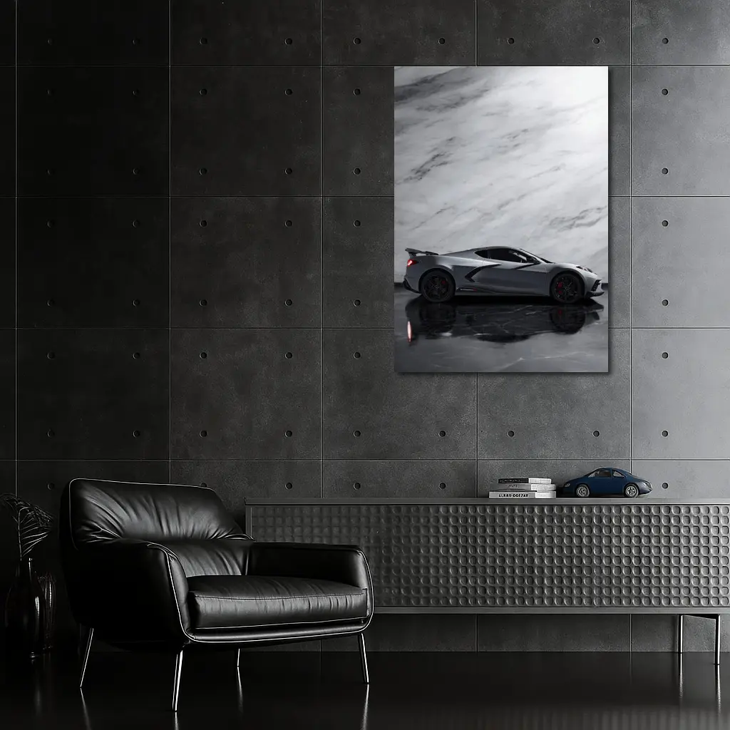 Chevrolet Corvette Silver Marble Studio Shot – Wall Art