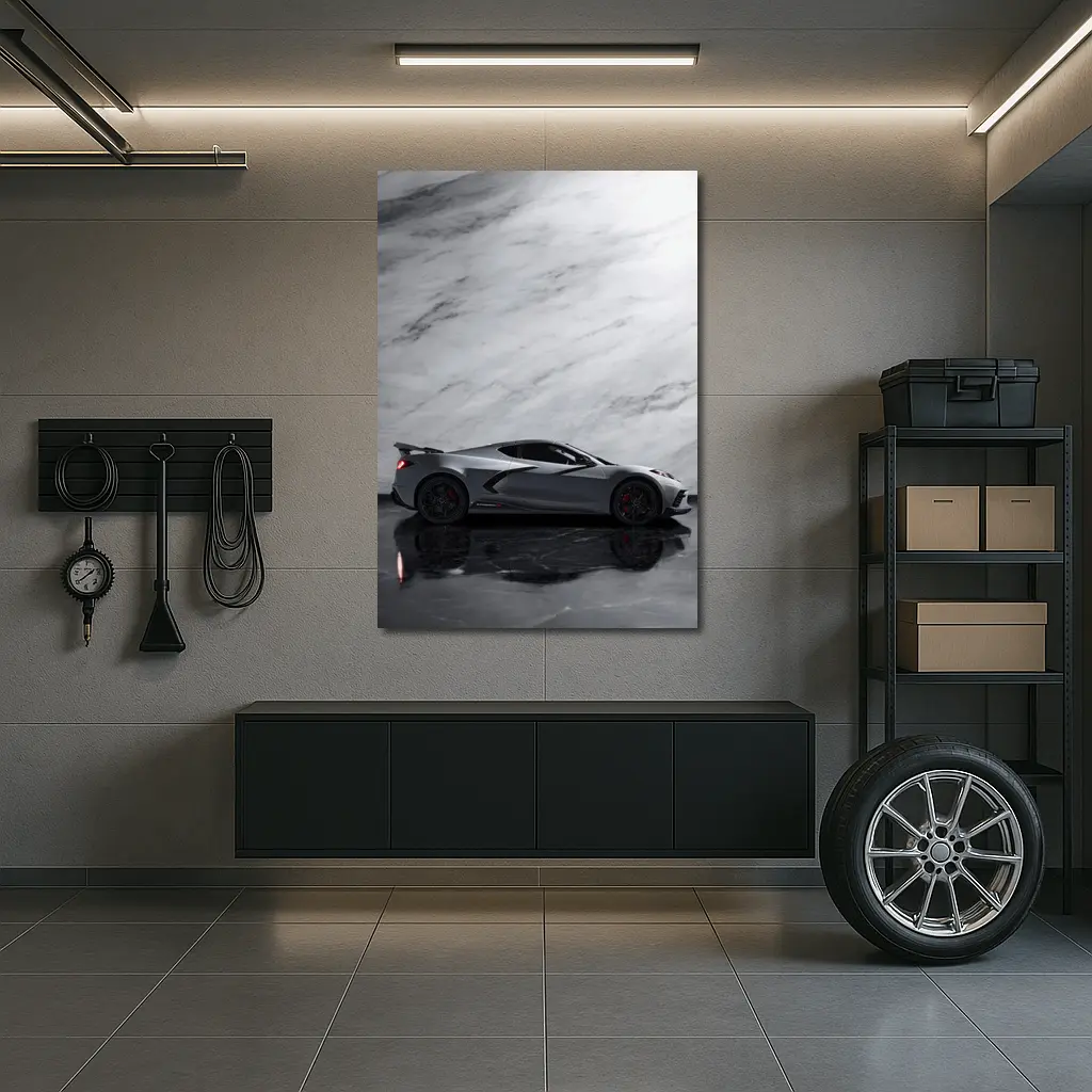Chevrolet Corvette Silver Marble Studio Shot – Wall Art