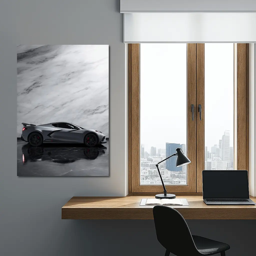 Chevrolet Corvette Silver Marble Studio Shot – Wall Art