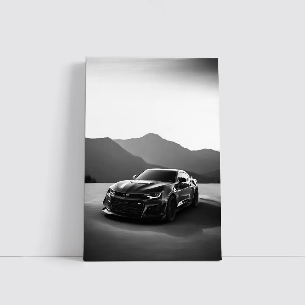 Chevrolet Camaro Black White Mountain Backdrop – Wall Art