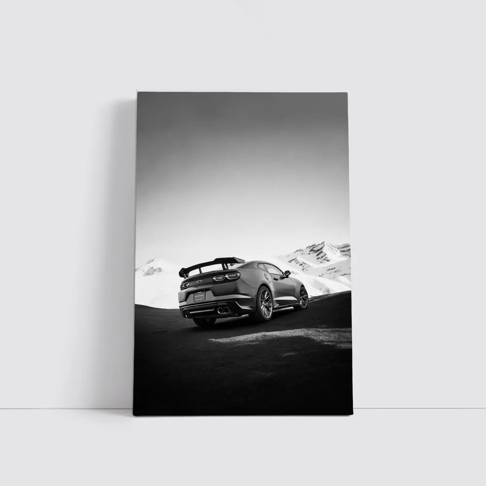 Chevrolet Camaro Black White Mountain Road – Wall Art