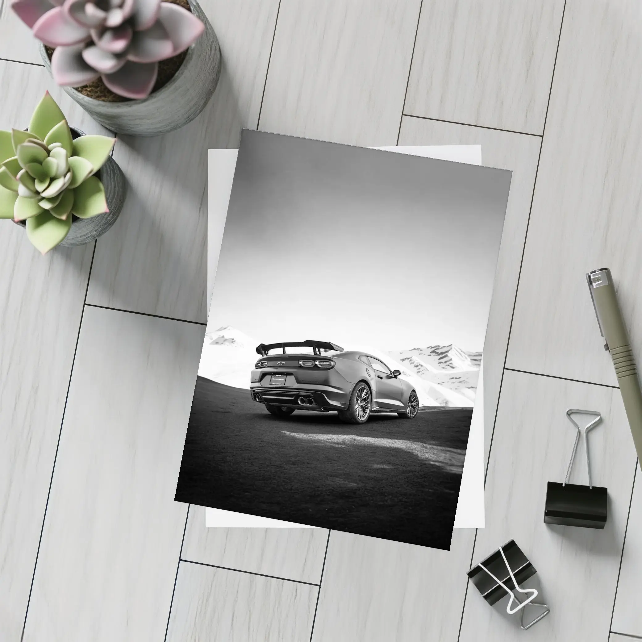 Chevrolet Camaro Black White Mountain Road – Postcards