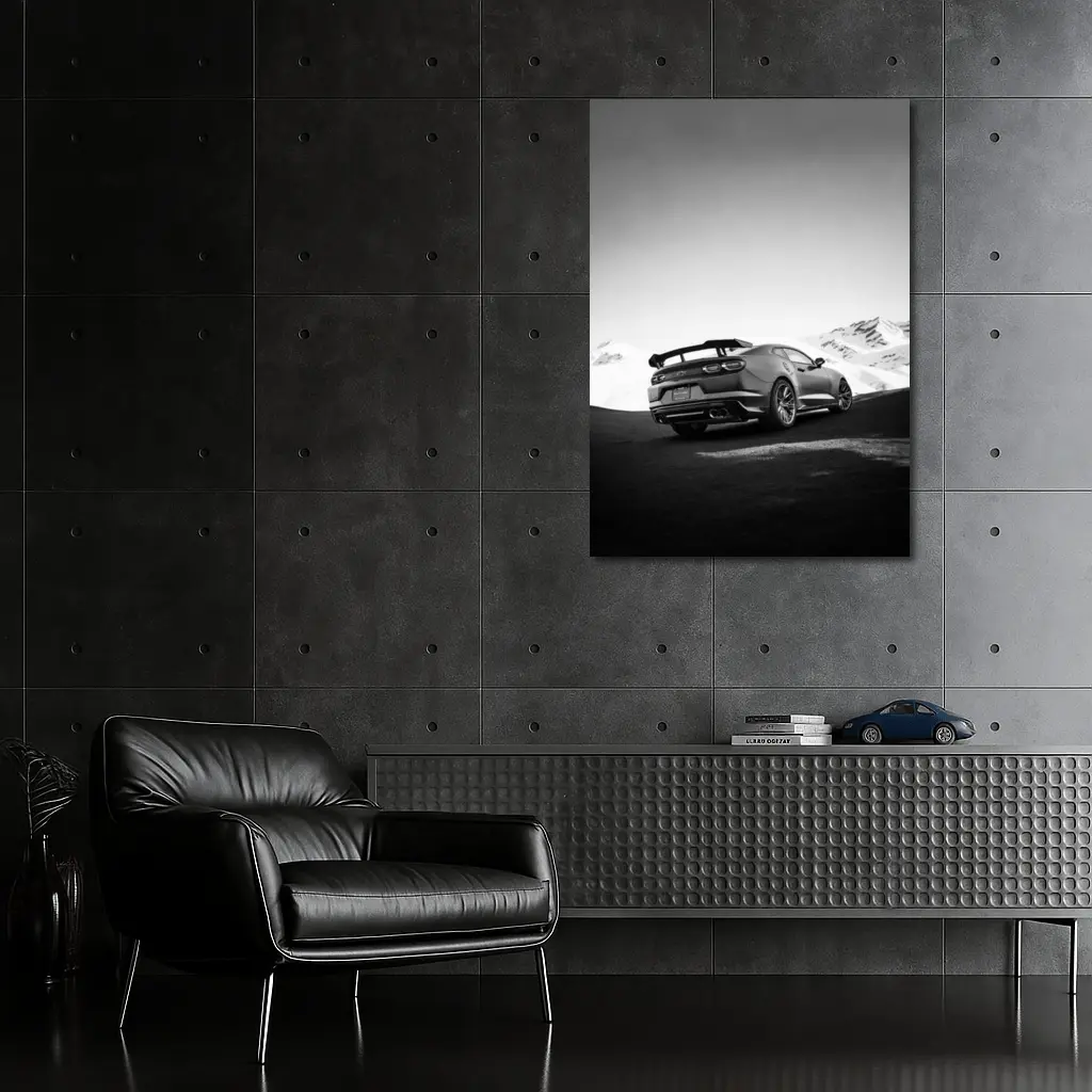 Chevrolet Camaro Black White Mountain Road – Wall Art