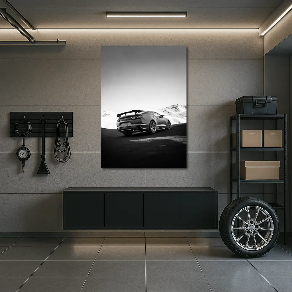 Chevrolet Camaro Black White Mountain Road – Wall Art