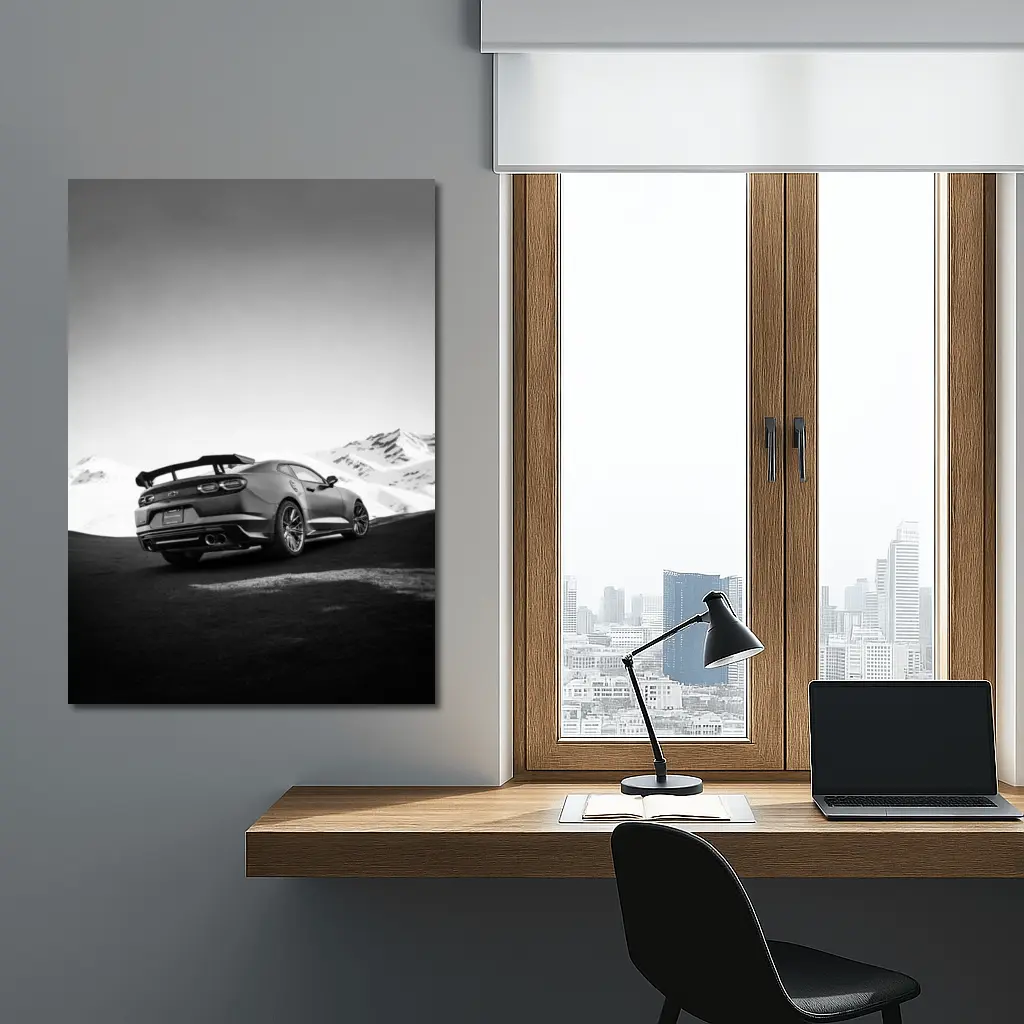 Chevrolet Camaro Black White Mountain Road – Wall Art