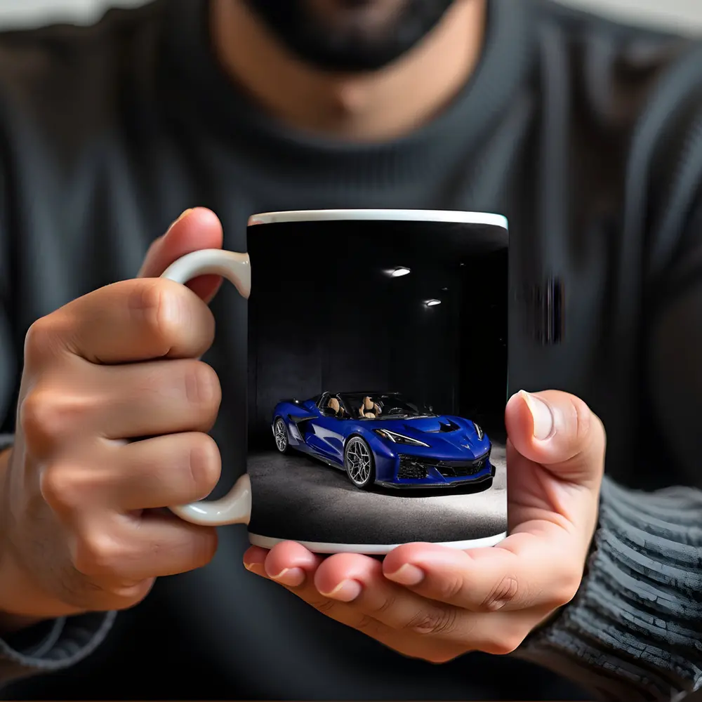 Chevrolet Corvette Blue Convertible Dark Garage – Mugs