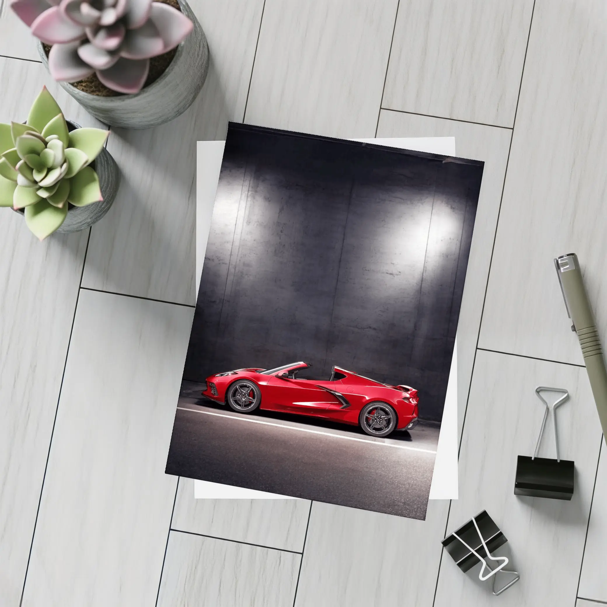 Chevrolet Corvette Red Sports Car Dark Studio – Postcards