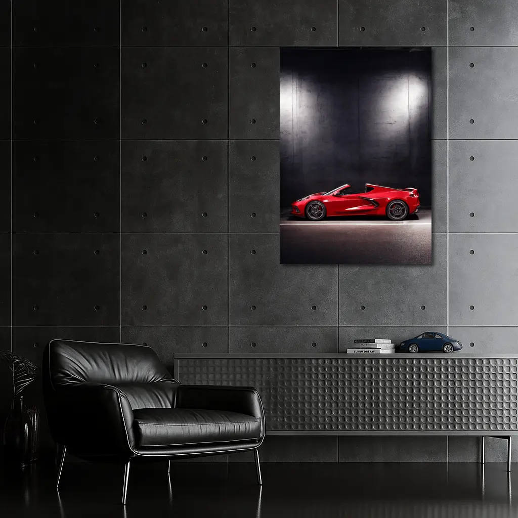 Chevrolet Corvette Red Sports Car Dark Studio – Wall Art