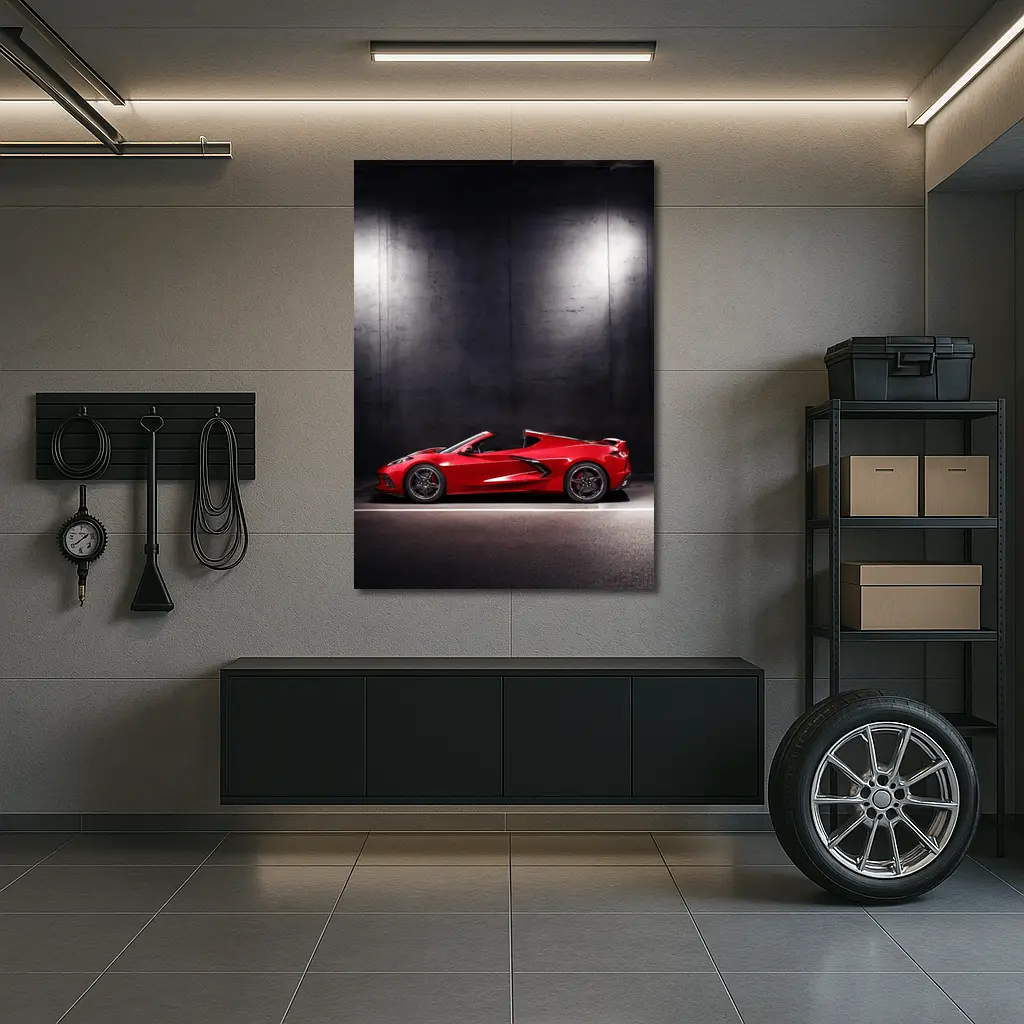 Chevrolet Corvette Red Sports Car Dark Studio – Wall Art