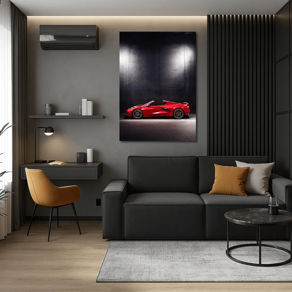 Chevrolet Corvette Red Sports Car Dark Studio – Wall Art