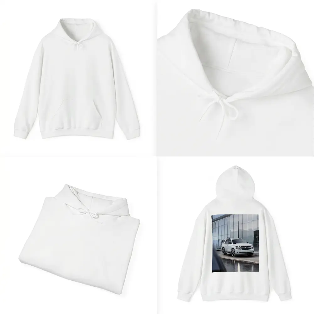 Chevrolet Tahoe White SUV Glass Building – Hoodies