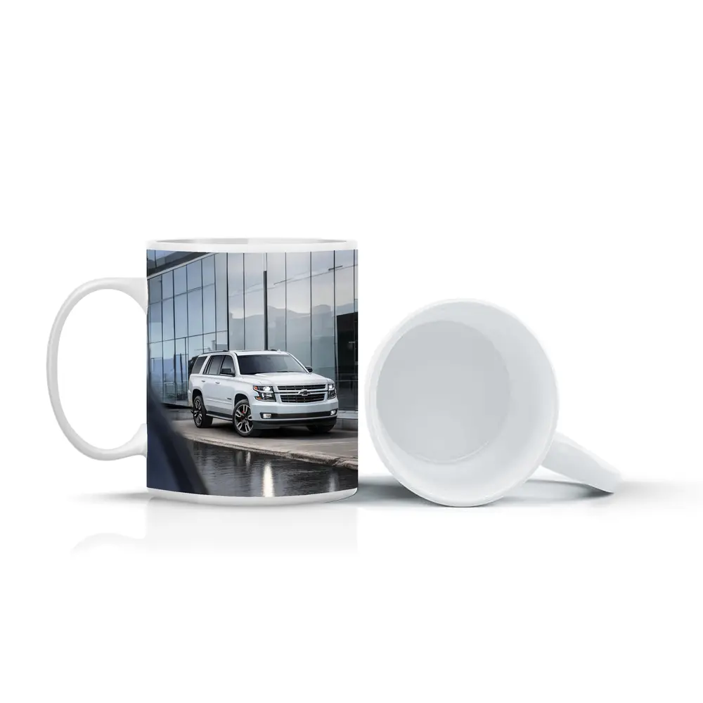 Chevrolet Tahoe White SUV Glass Building – Mugs