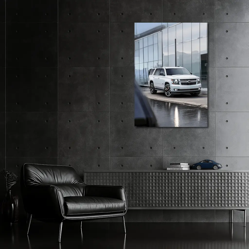 Chevrolet Tahoe White SUV Glass Building – Wall Art