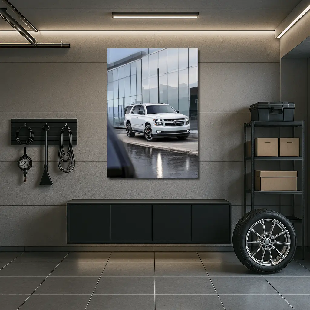 Chevrolet Tahoe White SUV Glass Building – Wall Art