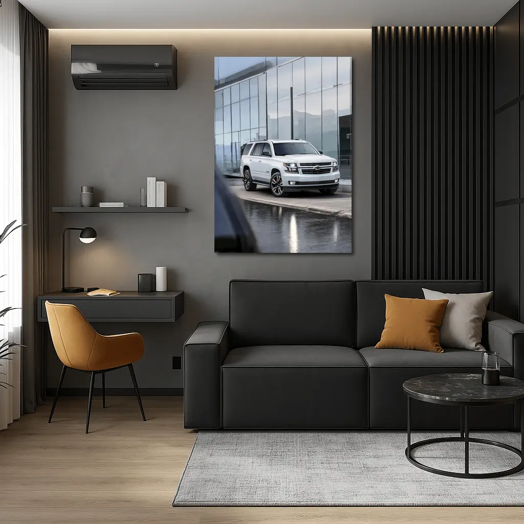Chevrolet Tahoe White SUV Glass Building – Wall Art