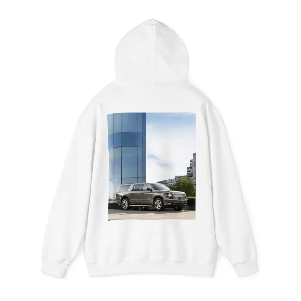 Chevrolet Suburban Parked Outside Glass Building – Hoodies