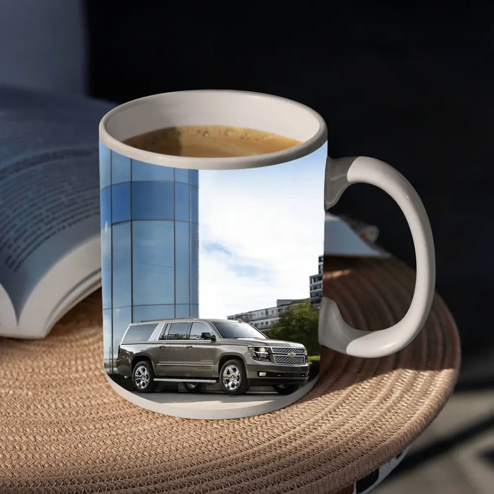 Chevrolet Suburban Parked Outside Glass Building – Mugs