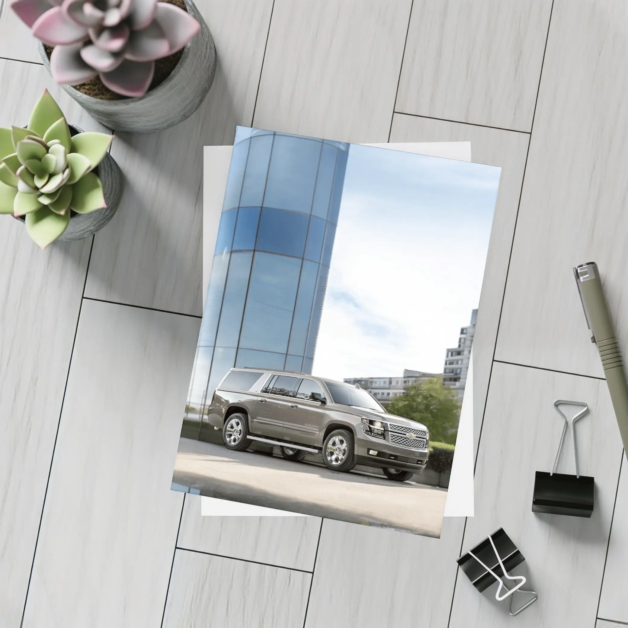 Chevrolet Suburban Parked Outside Glass Building – Postcards