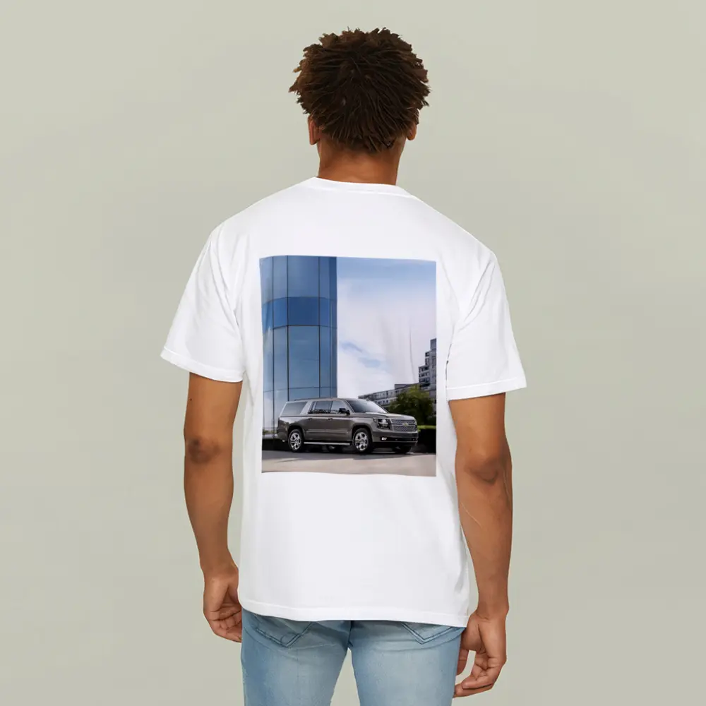 Chevrolet Suburban Parked Outside Glass Building – T-Shirts