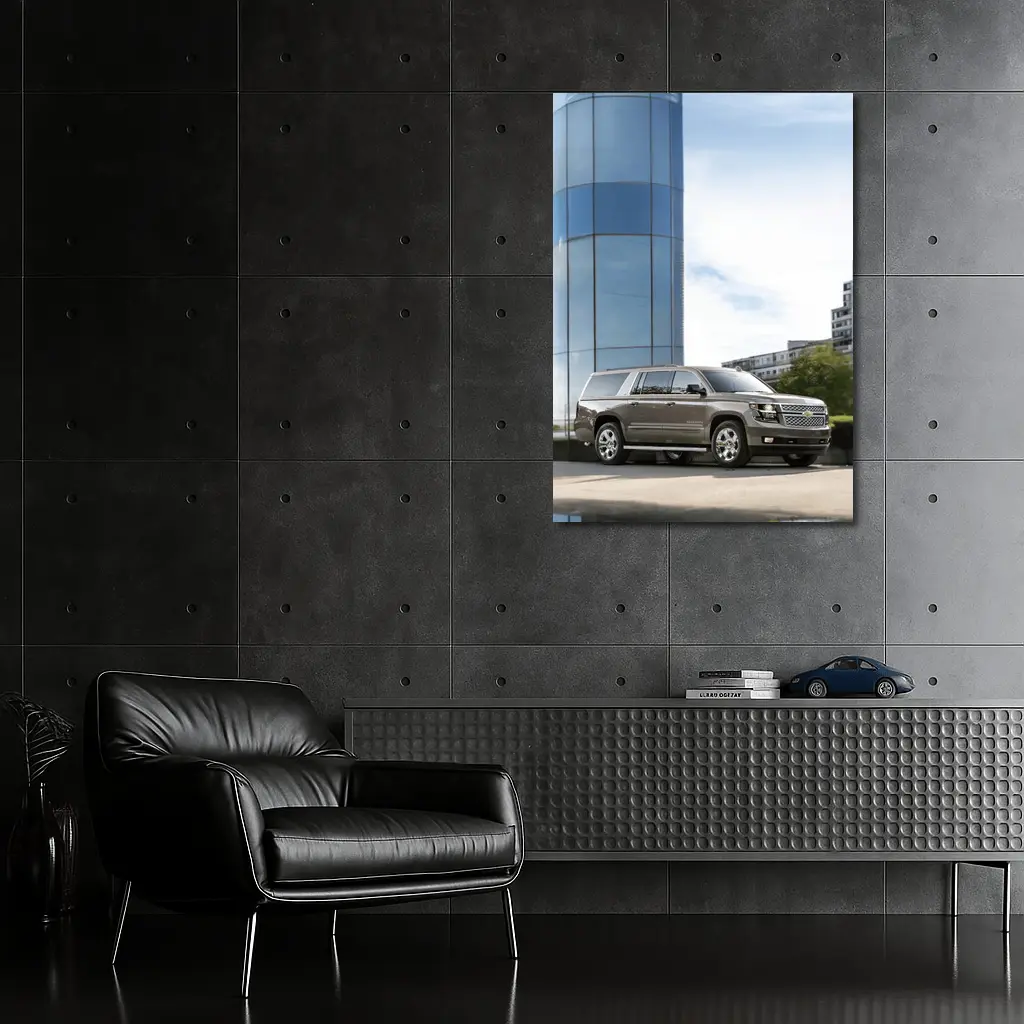 Chevrolet Suburban Parked Outside Glass Building – Wall Art